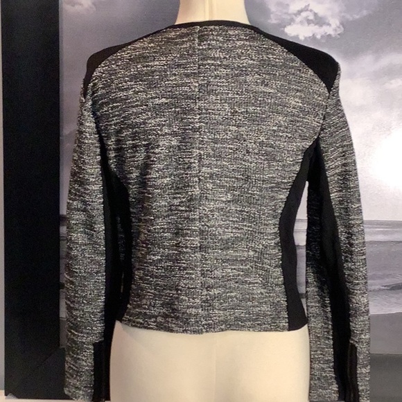 Eileen Fisher Black White Tweed Boucle’ Stretch Zip Front Sweater Jacket Sz M - Picture 6 of 11